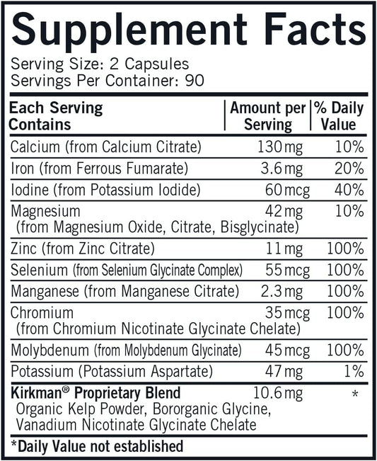 Kirkman Multiple Mineral Complex Pro-Support - Hypoallergenic | 180 Vegetarian Capsules | Minerals