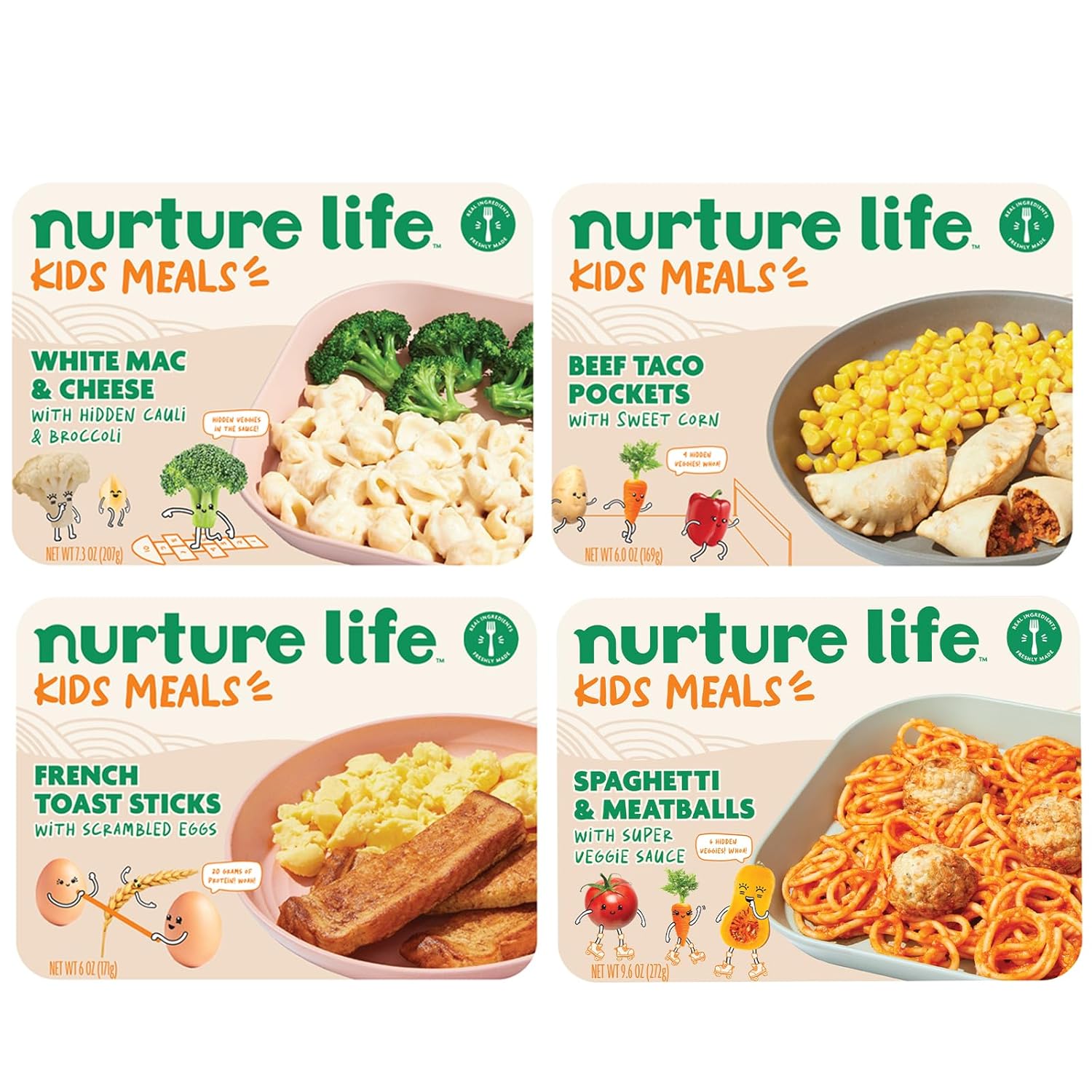 Nurture Life Kids Meals, Healthy Toddler & Kid Favorites, White Mac & Cheese And Beef Taco Pockets, Organic Focus, Baby Snack, Baby Food, Ready To Eat Snack, Toddlers Meal Set, 4-Meal Variety Pack