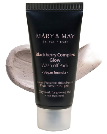 Mary&May Vegan Blackberry Complex Glow Wash Off Mask - Blackhead Care, Pore Clearing, Anti Aging Clay Mask - Bright And Glow Skin - Korean Skincare, 1.01Oz