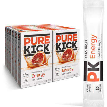 Pure Kick Energy Singles To Go Drink Mix, Blood Orange, Includes 12 Boxes With 6 Packets In Each Box, 72 Total Packets