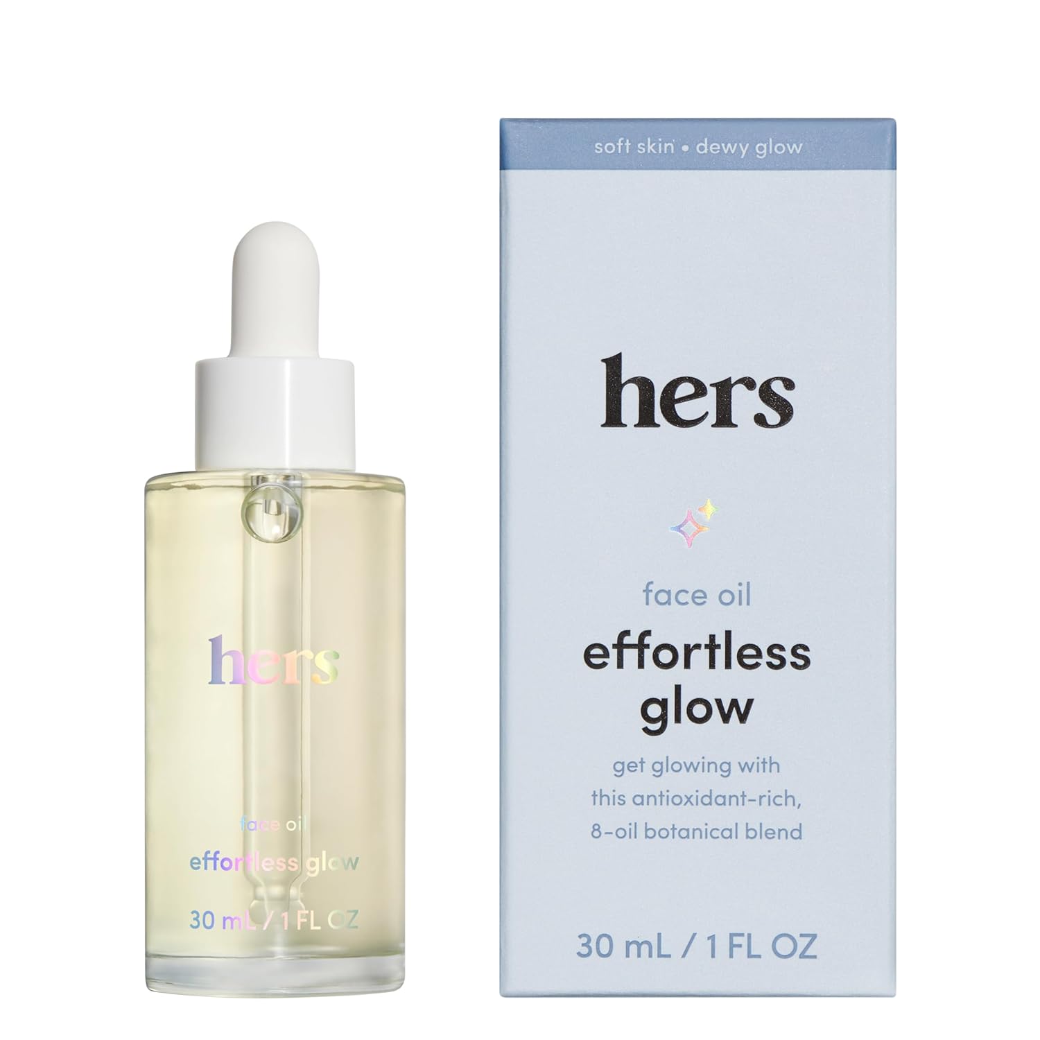 Hers Effortless Glow Face Oil - Anti Aging Facial Oil For Glowing Skin - Softens, Hydrates, Smoothes Wrinkles - Contains Jojoba Oil, Tea Tree Oil, Rosehip - 1 Fl Oz