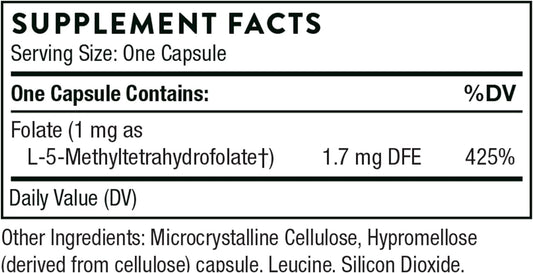 Thorne 5-Mthf - Methylfolate (Active B9 Folate) Supplement - Supports Cardiovascular Health, Fetal Development, Nerve Health, Methylation, And Homocysteine Levels - 60 Capsules - 5-Mthf 1Mg