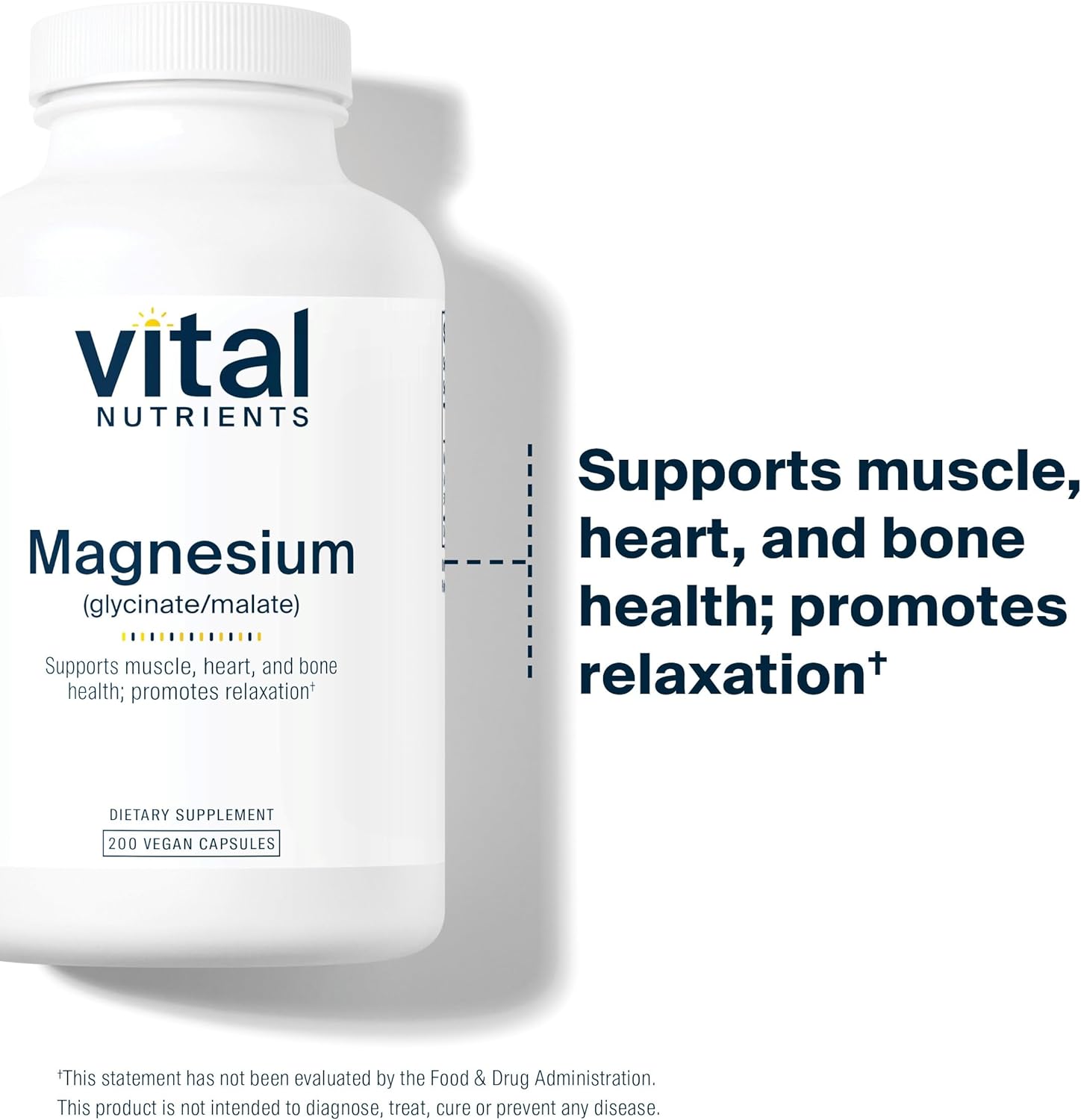 Vital Nutrients Magnesium Glycinate + Malate | 120mg Vegan Magnesium Supplement for Women and Men | Muscle, Heart, Bone Support* | Promotes Relaxation | Gluten, Dairy and Soy Free | 200 Capsules : Health & Household