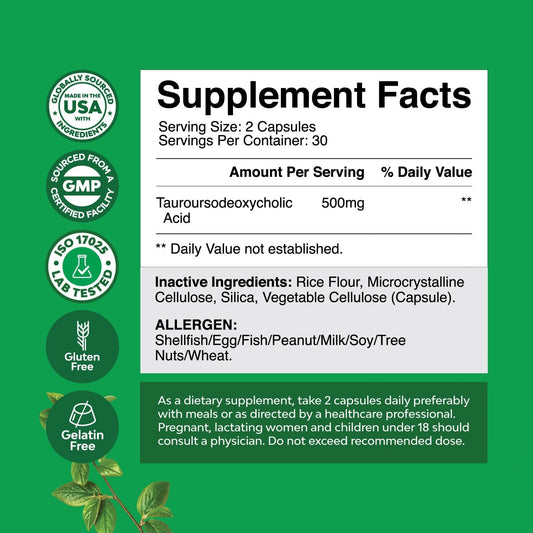 Advanced Bile Salt Tudca Supplement - Extra Strength Tudca 500Mg Per Serving Bile Salts For Gallbladder Kidney And Liver Support - High Purity Tauro Ursodeoxycholic Acid Liver And Gallbladder Cleanse