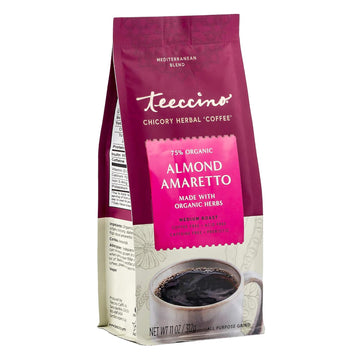 Teeccino Almond Amaretto Chicory Coffee Alternative - Ground Herbal Coffee That’S Prebiotic, Caffeine Free & Acid Free, Medium Roast, 11 Ounce