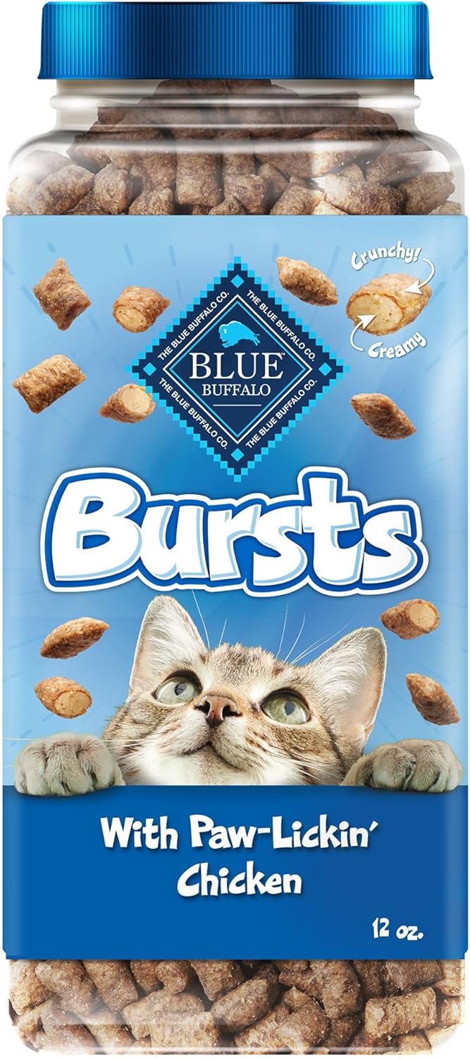 Blue Buffalo Bursts Crunchy & Creamy Cat Treats, Great For Training, Paw-Lickin' Chicken, 12-Oz. Tub