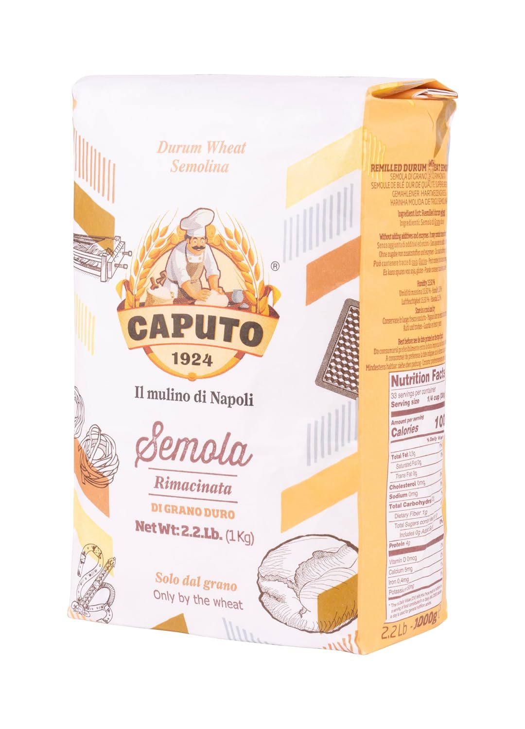 Molino Antimo Semolina Semola Flour, 1 Kilo Bag , (Pack Of 2)