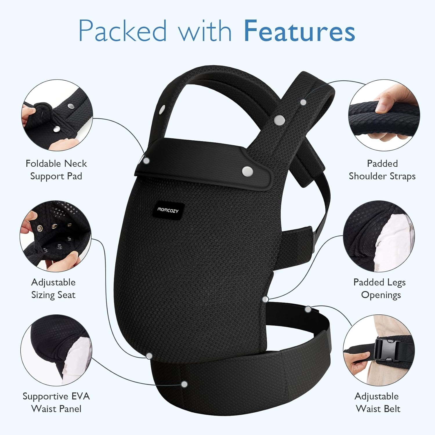 Momcozy Breathable Mesh Baby Carrier, Ergonomic and Lightweight Infant Carrier for 7-44lbs with Enhanced Lumbar Support, All Day Comfort for Hands-Free Parenting, Air Mesh-Black : Baby