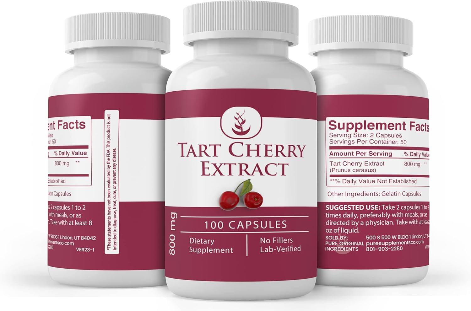 PURE ORIGINAL INGREDIENTS Tart Cherry Extract (100 Capsules) Always Pure, No Additives Or Fillers, Lab Verified : Health & Household