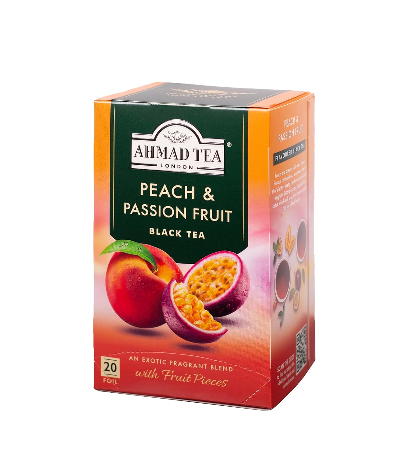 Ahmad Tea Black Tea, Peach & Passion Fruit Teabags, 20 Ct (Pack Of 1) - Caffeinated & Sugar-Free