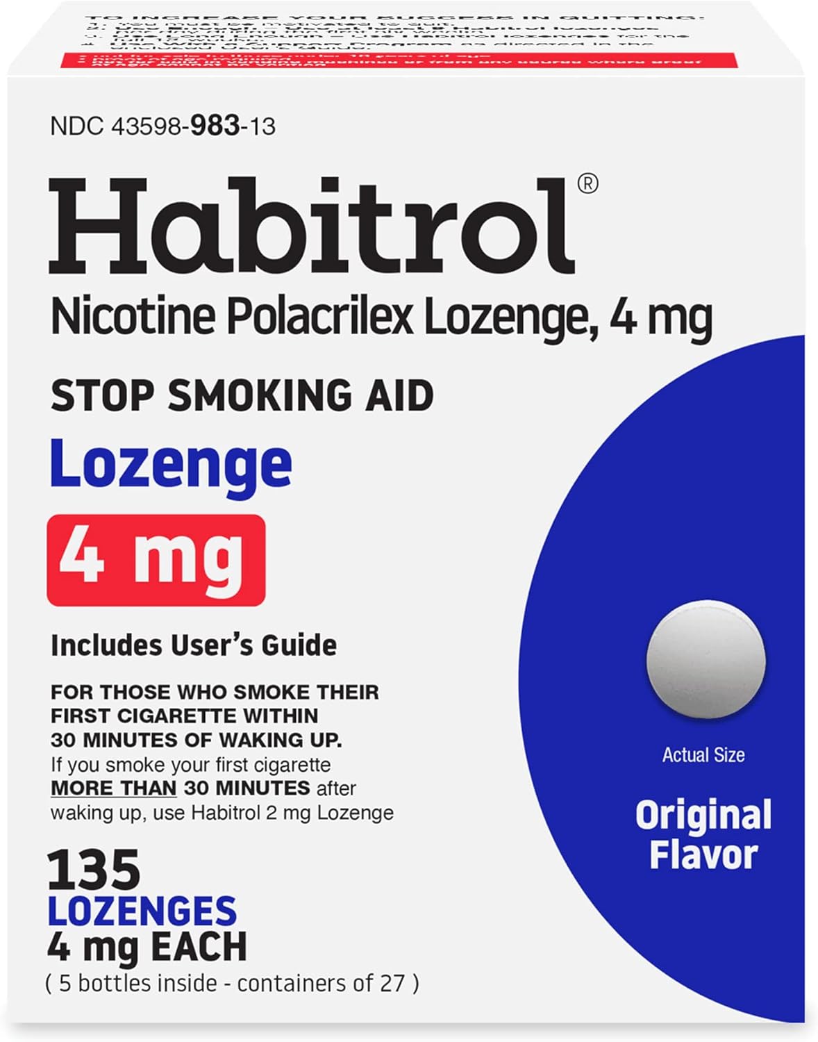 Habitrol Nicotine Lozenges 4mg, Original Flavor – 135 Count Stop Smoking Aid