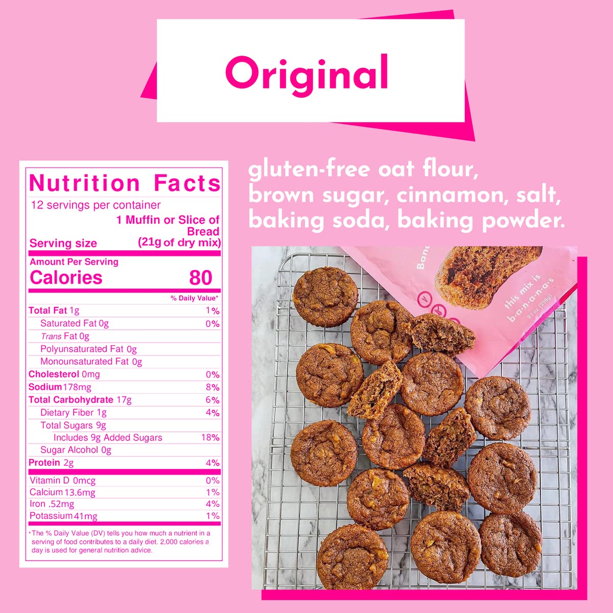 GoNanas Instant Banana Bread Packets, Original Flavor, Individual Portions. Vegan, Gluten Free Healthy Snacks. Oat Flour Banana Bread Mix. Women Owned, US Ingredients, Dairy Free, Nut Free (12 Pack) : Grocery & Gourmet Food