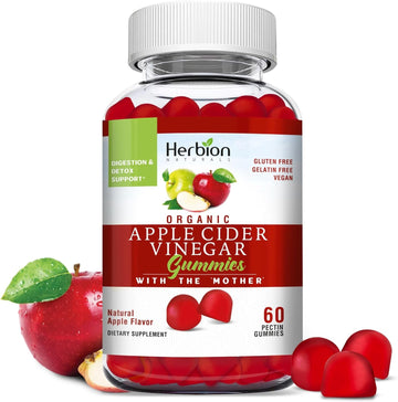 Herbion Naturals Organic Apple Cider Vinegar Gummies With The Mother, Supports Healthy Weight Management, Digestion, And Detox, Natural Apple Flavor, Vegan, Made In The Usa, 60 Count