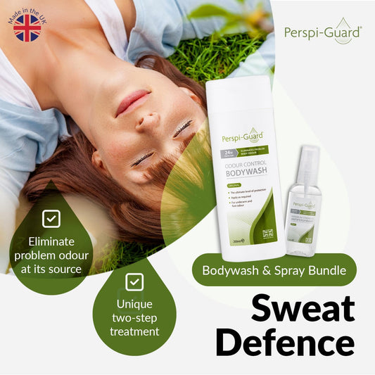 Perspi-Guard Sweat Defence Odour Control Body Wash & Maximum Strength Antiperspirant - Antibacterial Shower Gel & Anti Perspirant Deodorant For Men & Women For Excessive Sweating - 200Ml & 30Ml