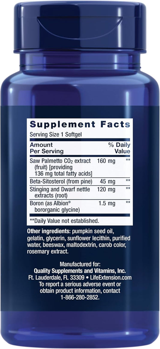 Life Extension Palmettoguard® Saw Palmetto, Nettle Root And Beta-Sitosterol, Supports Healthy Prostate Function & Hormone Metabolism, 160 Mg Of Saw Palmetto For Men, Gluten-Free, Non-Gmo, 60 Softgels