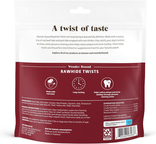 Amazon Brand - Wonder Bound Chicken Flavor Dog Rawhide Twist Sticks, 70 Count, 1.08 pound (Pack of 1)