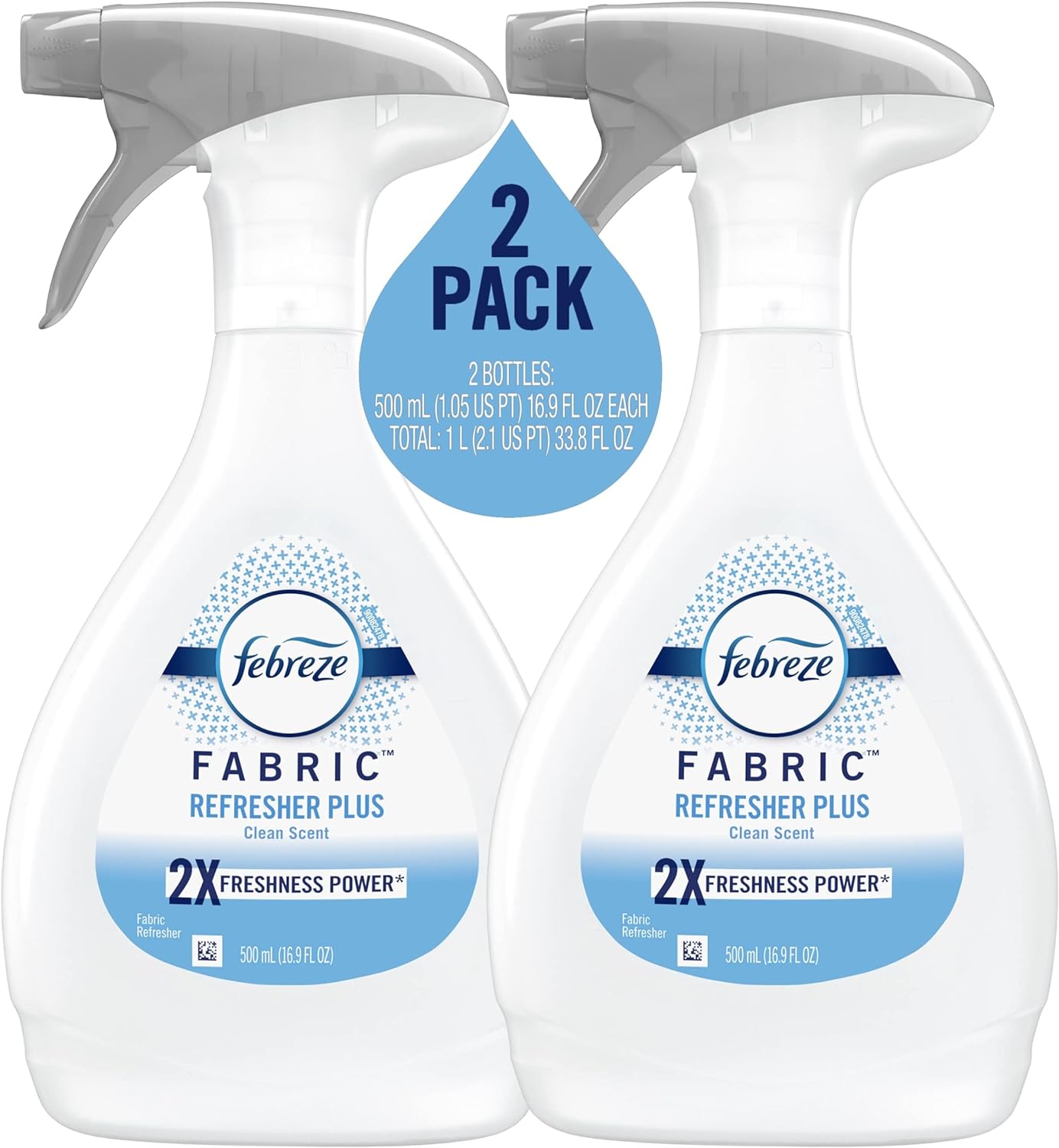 Febreze Fabric Spray, Odor Fighter for Strong Odor, Refresher Spray PLUS with Clean Scent, 16.9 oz (2 Count)