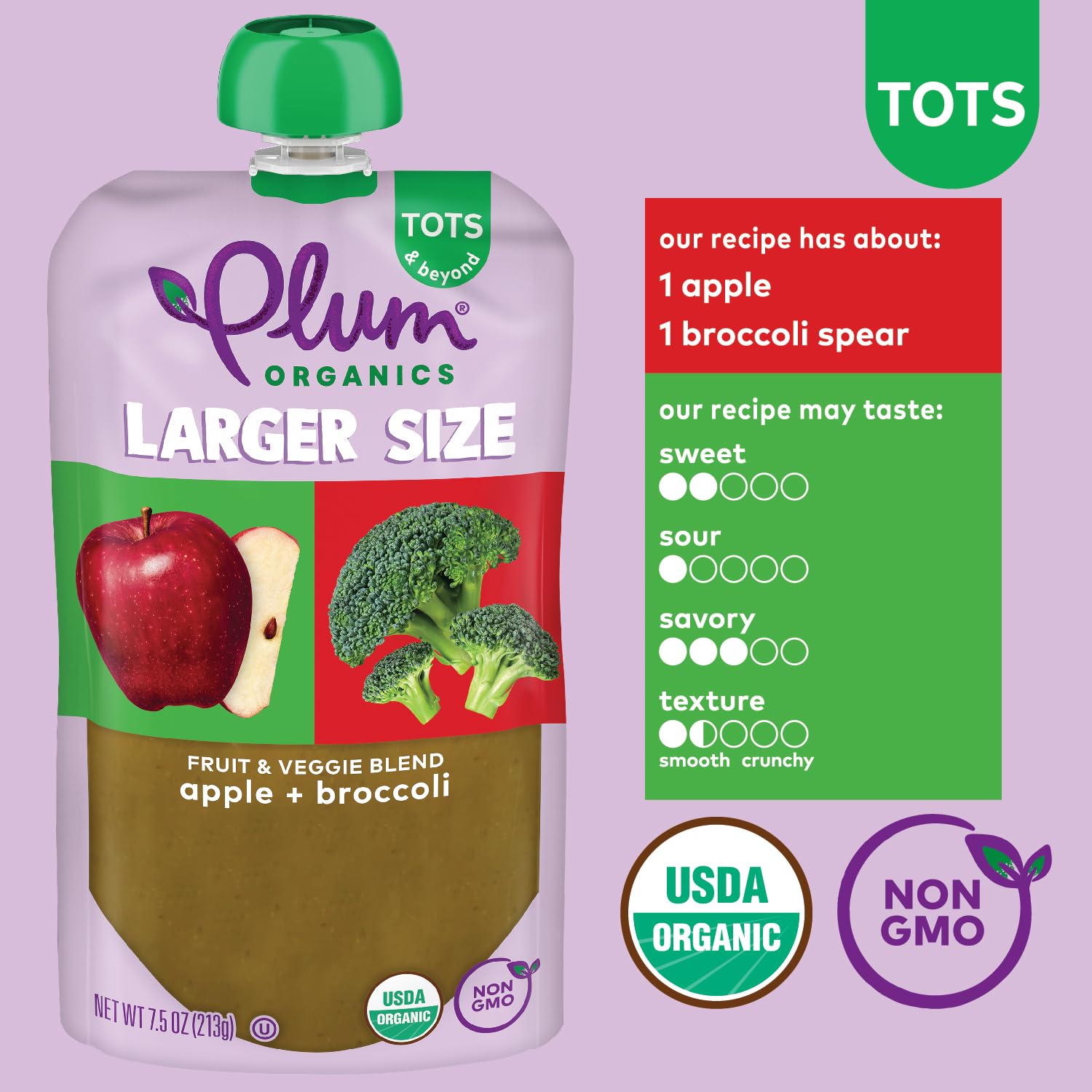 Plum Organics Tots & Beyond Organic Toddler Food - Apple and Broccoli - 7.5 oz Pouch - Organic Fruit and Vegetable Toddler Food Pouch : Everything Else