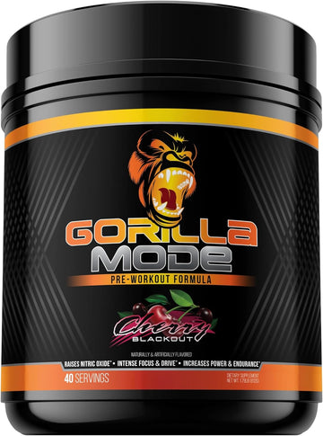 Gorilla Mode Pre Workout - Massive Pumps ú Laser Focus ú Energy ú Power - L-Citrulline, Creatine, L-Tyrosine, Betaine, Hydroprime?, Alpha-GPC, 400mg Caffeine, Huperzine A - 812g (Cherry)