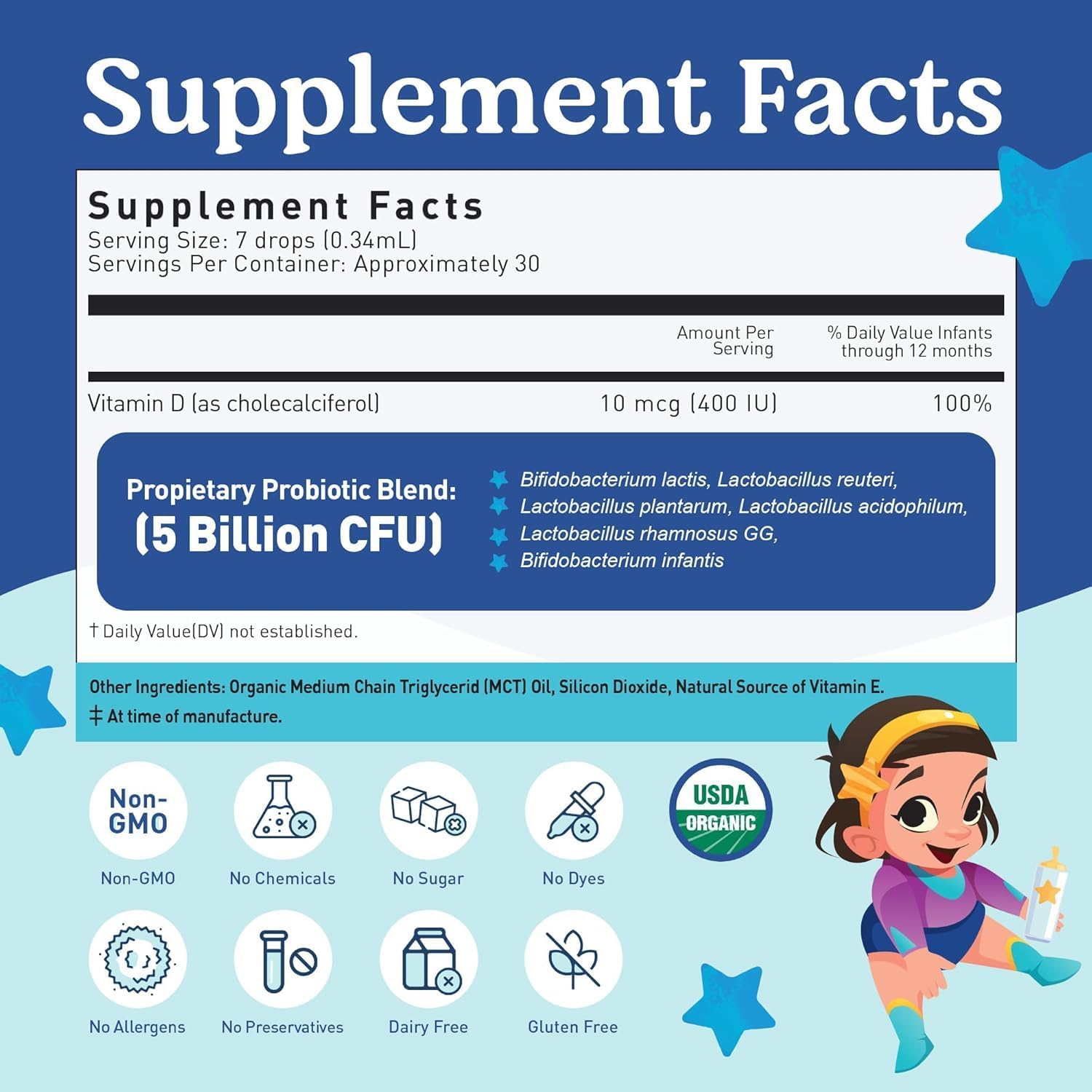 Lovebug Award Winning Usda Organic Probiotic For Infants & Babies | Helps With Colic, Reflux, Diarrhea, Constipation & Gas | Multi-Strain 5 Billion Cfu | Liquid Drops | Ages 0-24 Months : Baby