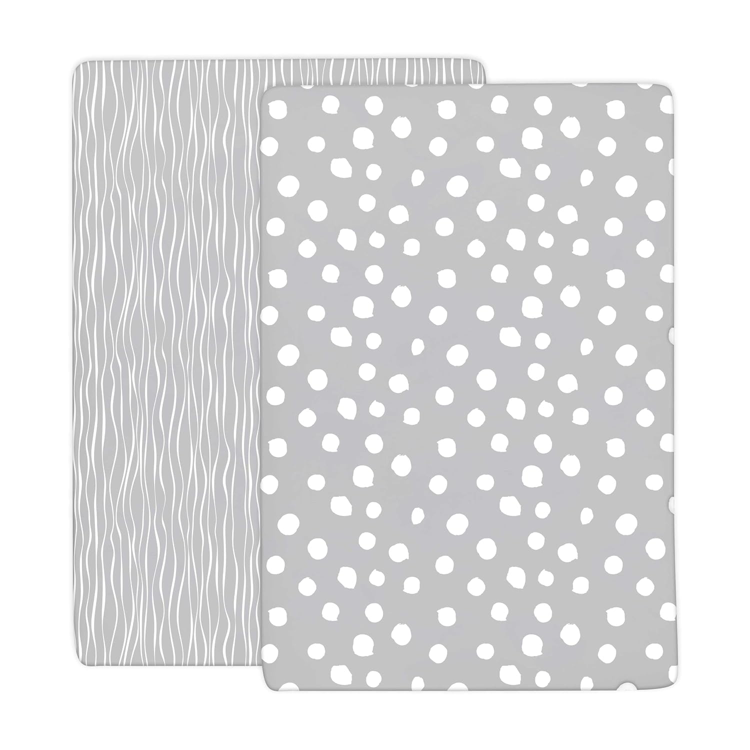 Crib Sheet Set | Toddler Sheet Set 2 Pack 100% Jersey Cotton Grey And White Abstract Stripes And Dots By Ely'S & Co