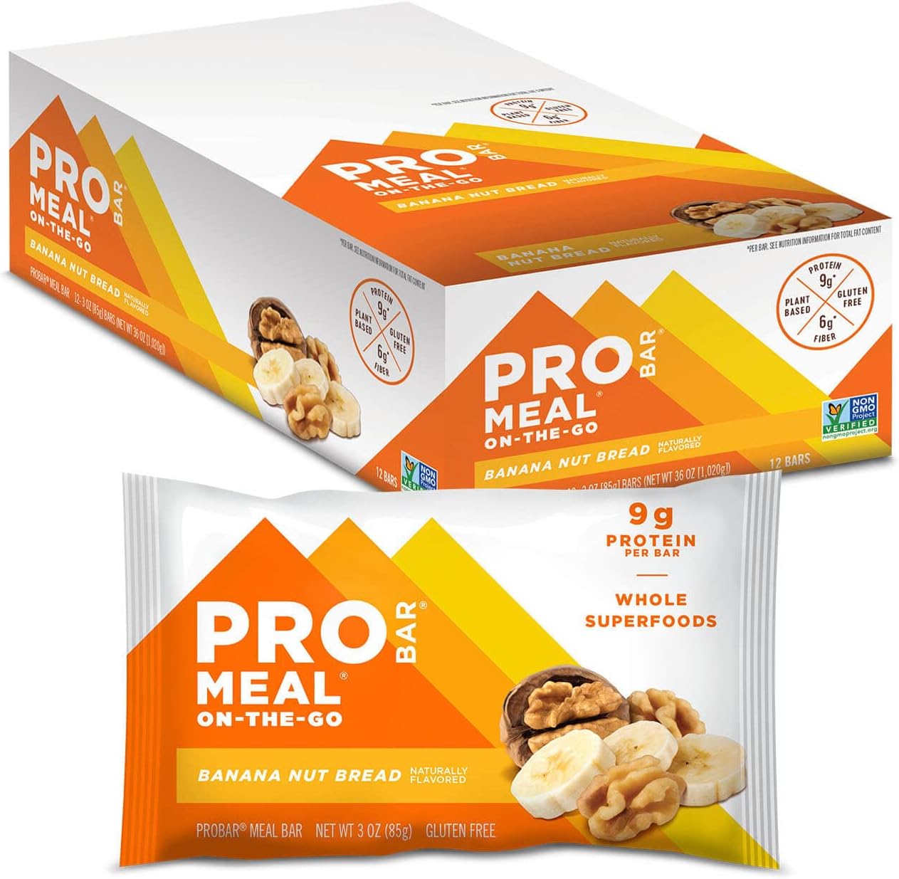 Probar - Meal Bar, Banana Nut Bread, Non-Gmo, Gluten-Free, Healthy, Plant-Based, Whole-Food Ingredients, Natural Energy (12 Count)