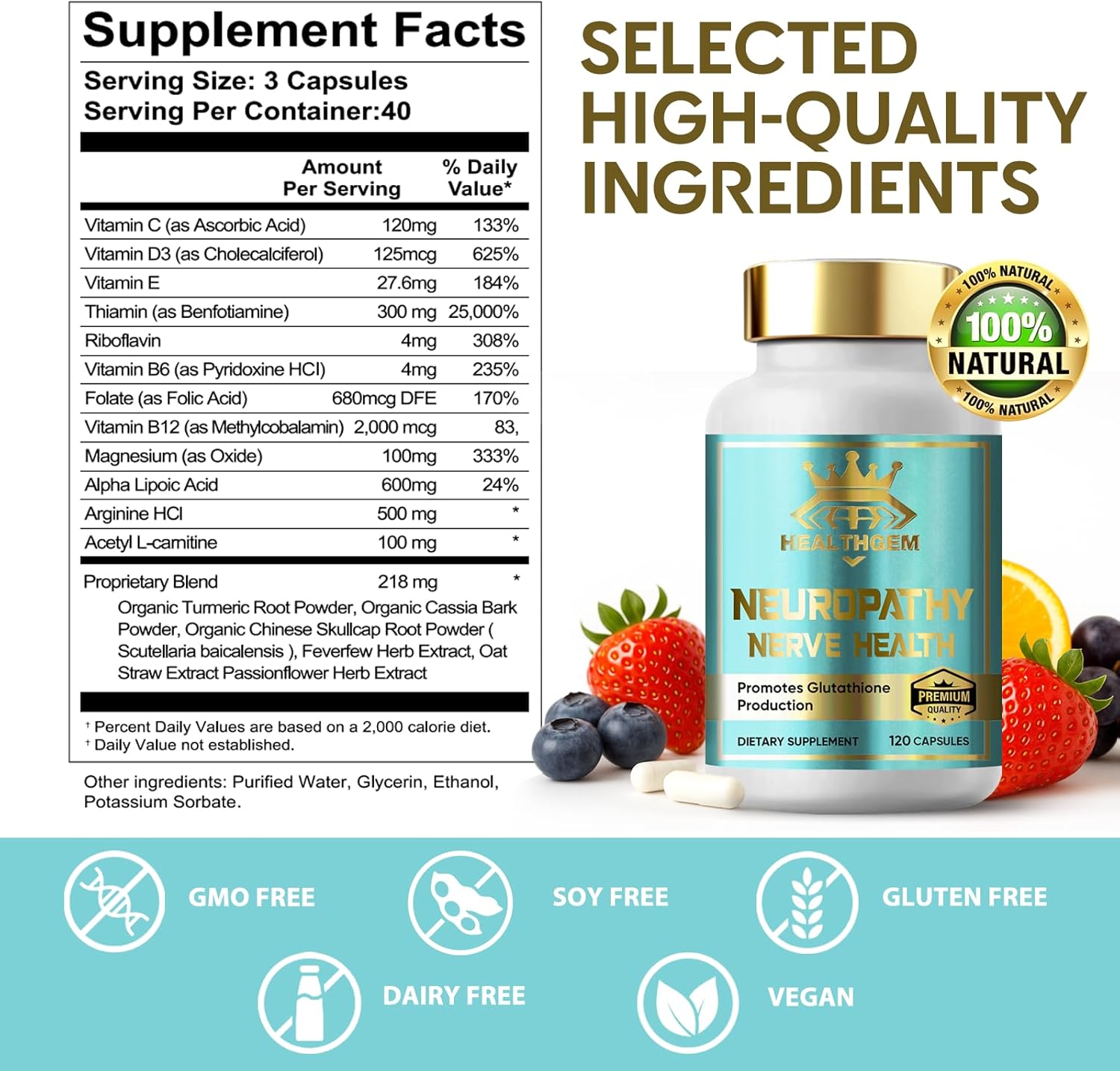 Neuropathy Support, Natural Nerve Supplement, Nerve Savior For Neuropathy With Pure Alpha Lipoic Acid, Fortify Nerves In Hands, Neck, Feet & Toes - 120 Capsules | 60-Day Supply : Health & Household
