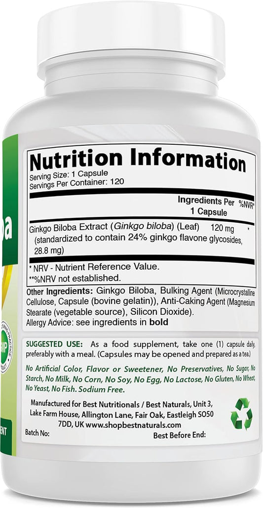 Best Naturals Ginkgo Biloba 120 mg 120 Capsules