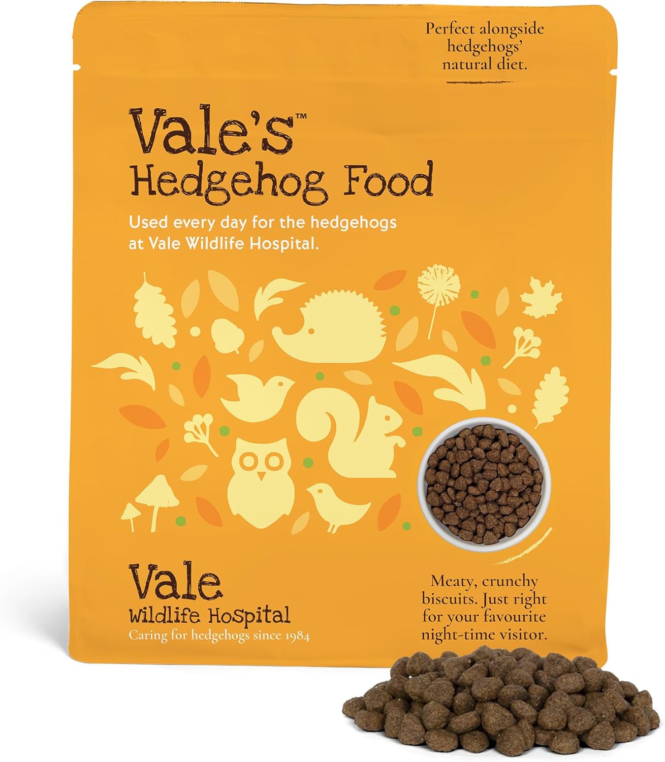 Vale’s™ Hedgehog Food – specially developed – used daily at Vale Wildlife Hospital – meaty, crunchy biscuits, high in fibre – suitable and nutritious – ideal addition to their natural diet (600g)