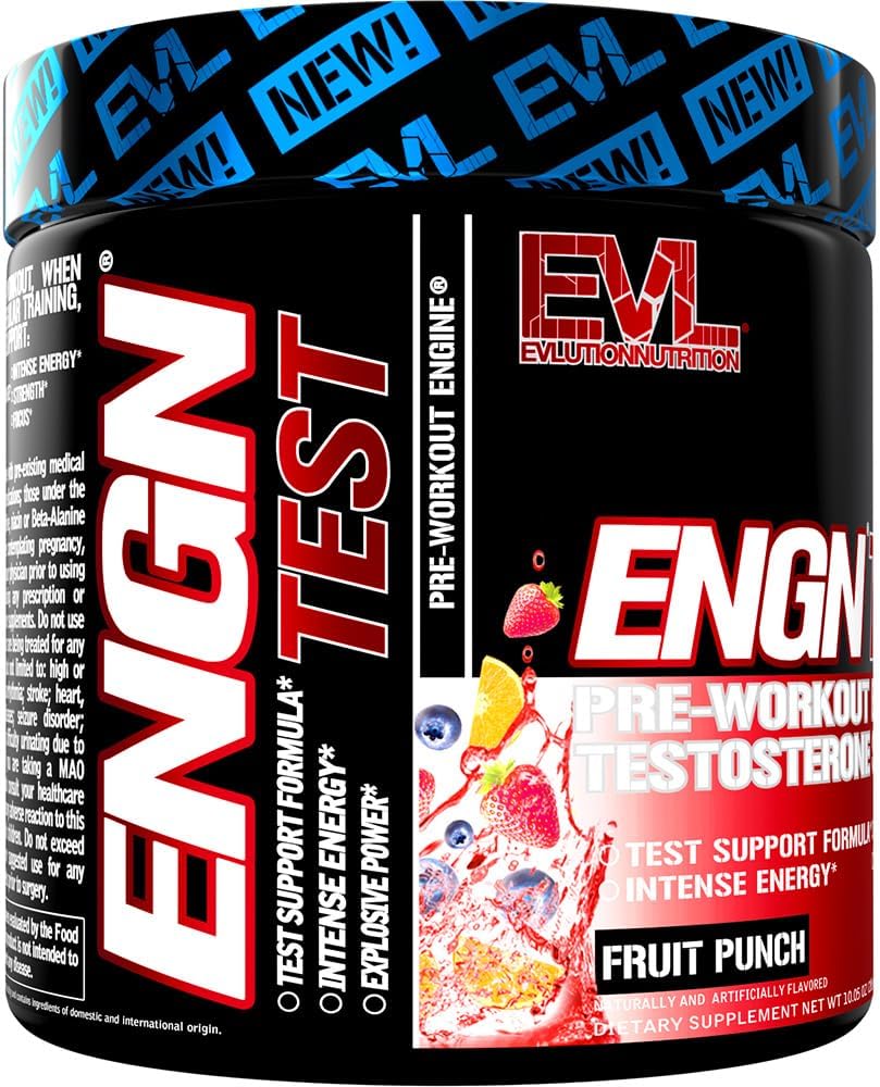 Evlution Nutrition ENGN Test - Intense Pre-Workout with Creatine - Test Support Formula - Pre-Workout Powder for Lasting Energy & Focus - with Beta-Alanine & Caffeine - 30 Servings - Fruit Punch : Health & Household