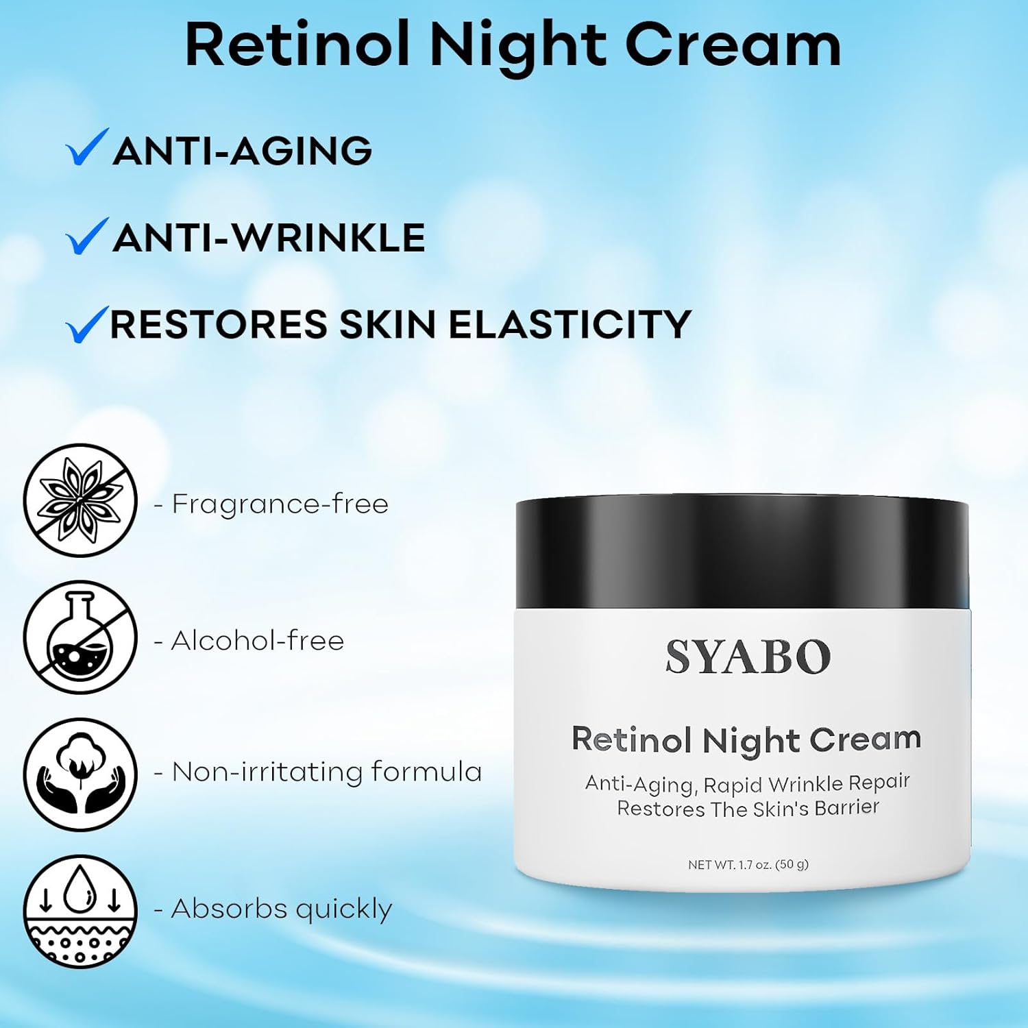 Anti-Wrinkle Night Cream, Retinol Facial Night Cream, Daily Anti-Aging Face Moisturizer for Fight Fine Lines & Wrinkles, 1.7 FL OZ : Beauty & Personal Care