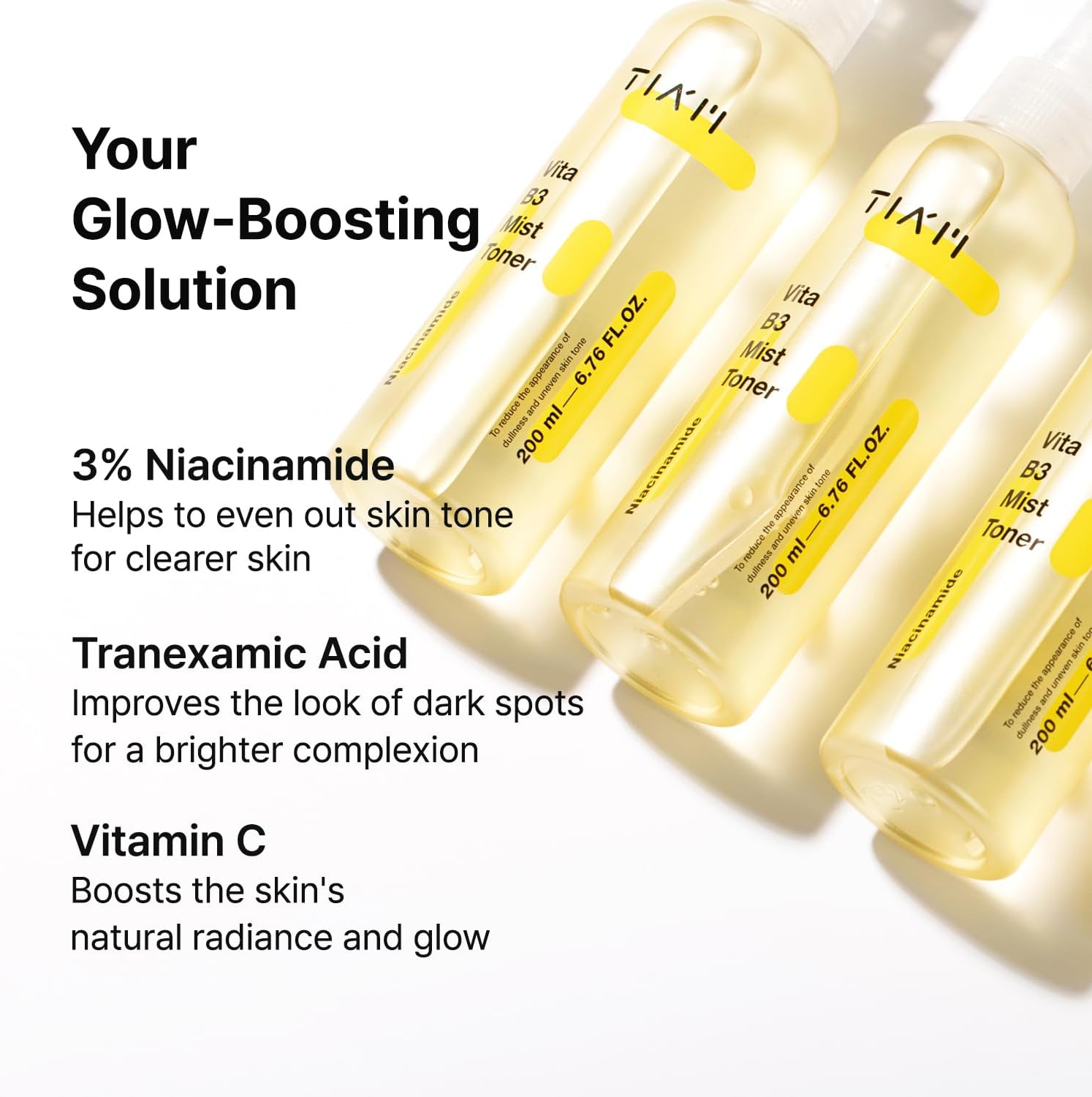 Tiam Vita B3 Mist Toner With Niacinamide, Tranexamic Acid, And Vitamin C For All Skin Types, Facial Mist That Hydrates, Refreshes & Brightens, 6.76 Fl.Oz. / 200Ml