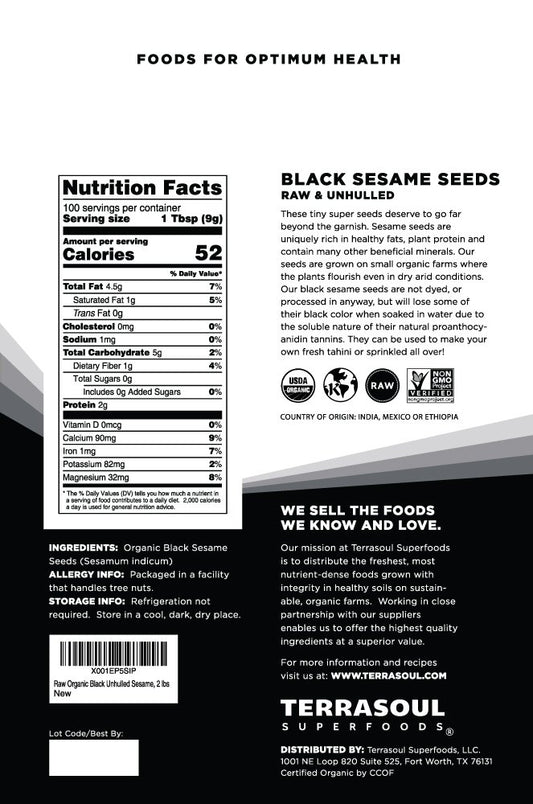 Terrasoul Superfoods Organic Black Sesame Seeds, 2 Lbs - Raw | Unhulled | Lab-Tested