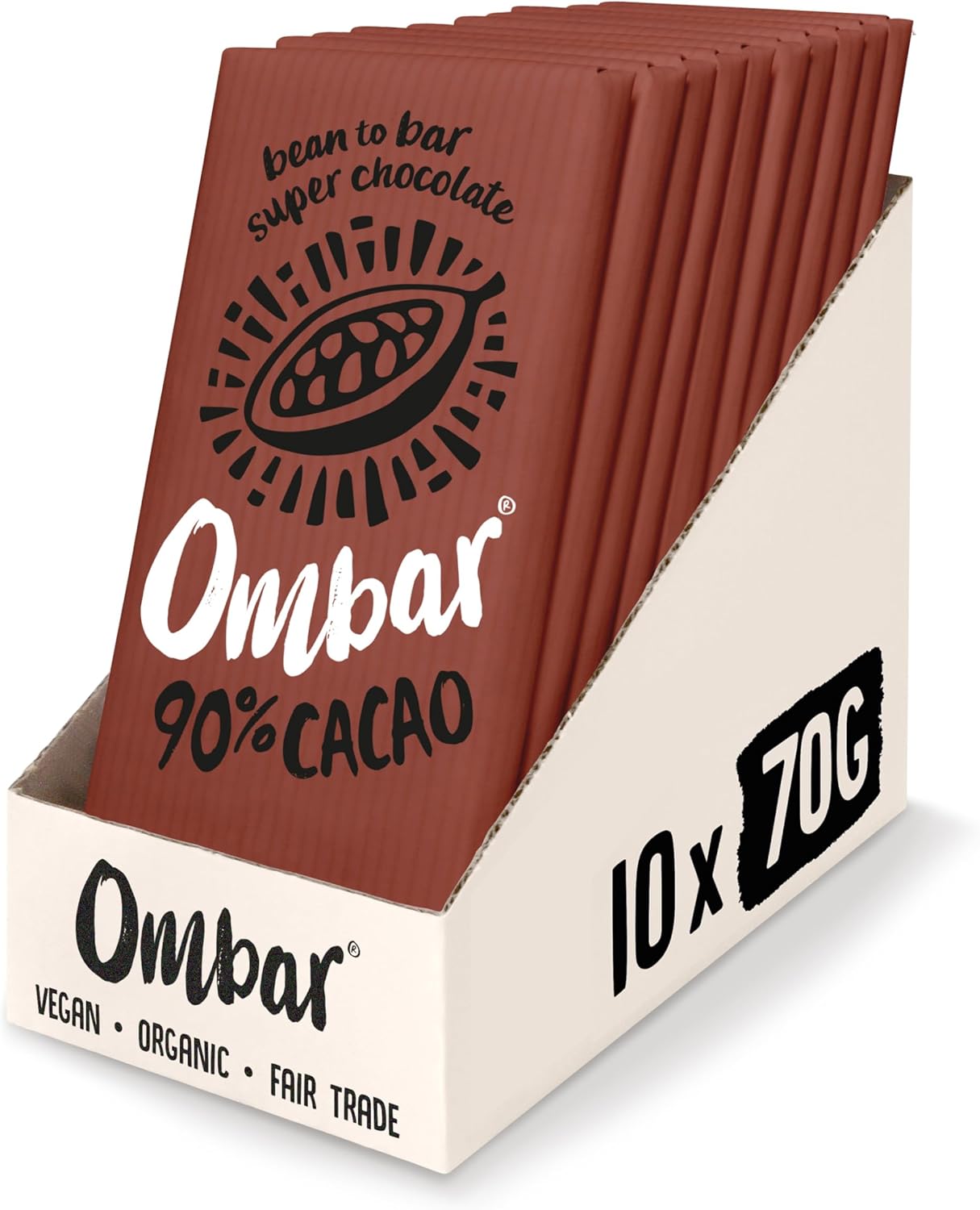 Vegan Chocolate - Ombar 90% Cacao Dark Chocolate (70g x 10 Bars) Organic, Fair Trade, Dairy Free and Gluten Free Chocolate : Amazon.co.uk: Grocery