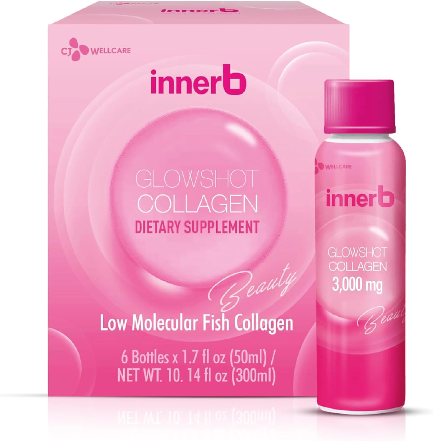 Cjwellcare Innerb Glowshot Collagen (10.1Fl Oz, 6 Servings) - Low-Molecular-Weight Fish Collagen Shots For Elasticity, Hydration, Improved Skin, Hair & Nails. Liquid Marine Collagen 3,000Mg