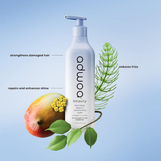 Adwoa Beauty Blue Tansy Leave In Conditioner With Bamboo, Hydrolyzed Quinoa And Horsetail Extracts Help To Strengthen, Support Growth And Length Retention For Coily And Curly Hair. - 3.3 Oz