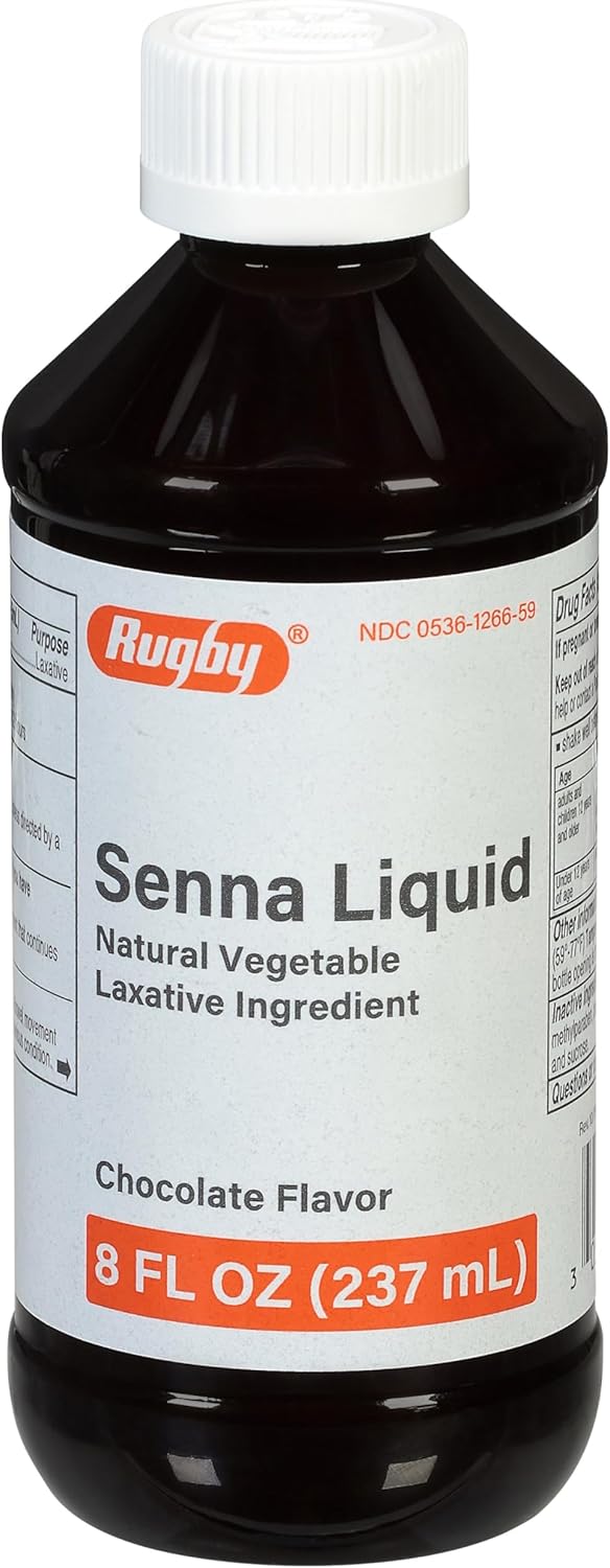 Rugby 8.8 Mg Senna Liquid - Made With Natural Vegetable Laxative Sennosides - Promotes Occasional Constipation Relief - Chocolate Flavored - 8 Fl. Oz