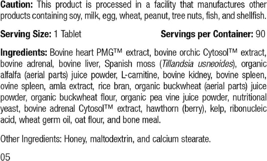 Standard Process Feline Cardiac Support - Cardiovascular System Supplement For Felines - Dietary Cat Supplement To Support Heart Health & Function - Nutritional Tablet Supplement - 90 Tablets