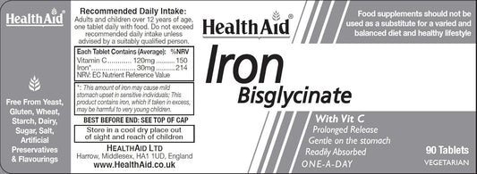 HealthAid Iron Bisglycinate - 90 Vegetarian Tablets : Amazon.co.uk: Health & Personal Care