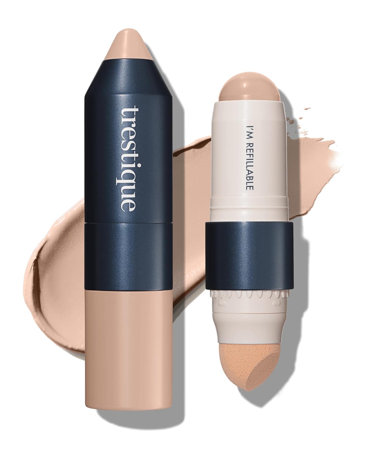 Trestique Foundation Stick - Refillable Face Stick With Built-In Sponge, Clean Beauty Medium Coverage Foundation