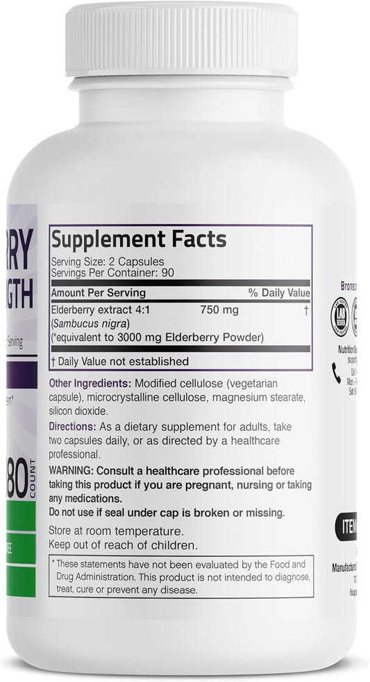 Bronson Elderberry Extra Strength, Supports Healthy Immune System & Antioxidant Protection, Non Gmo, 180 Vegetarian Capsules