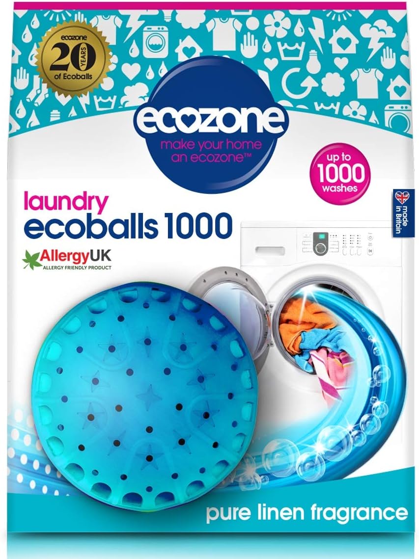 Ecozone Ecoballs, Laundry Pods For Washing Machines, Re-Usable Hypoallergenic Capsule With Pellets, Pure Linen Fragrance, Natural Vegan & Eco Friendly, Refillable Detergent Alternative (250 Washes)