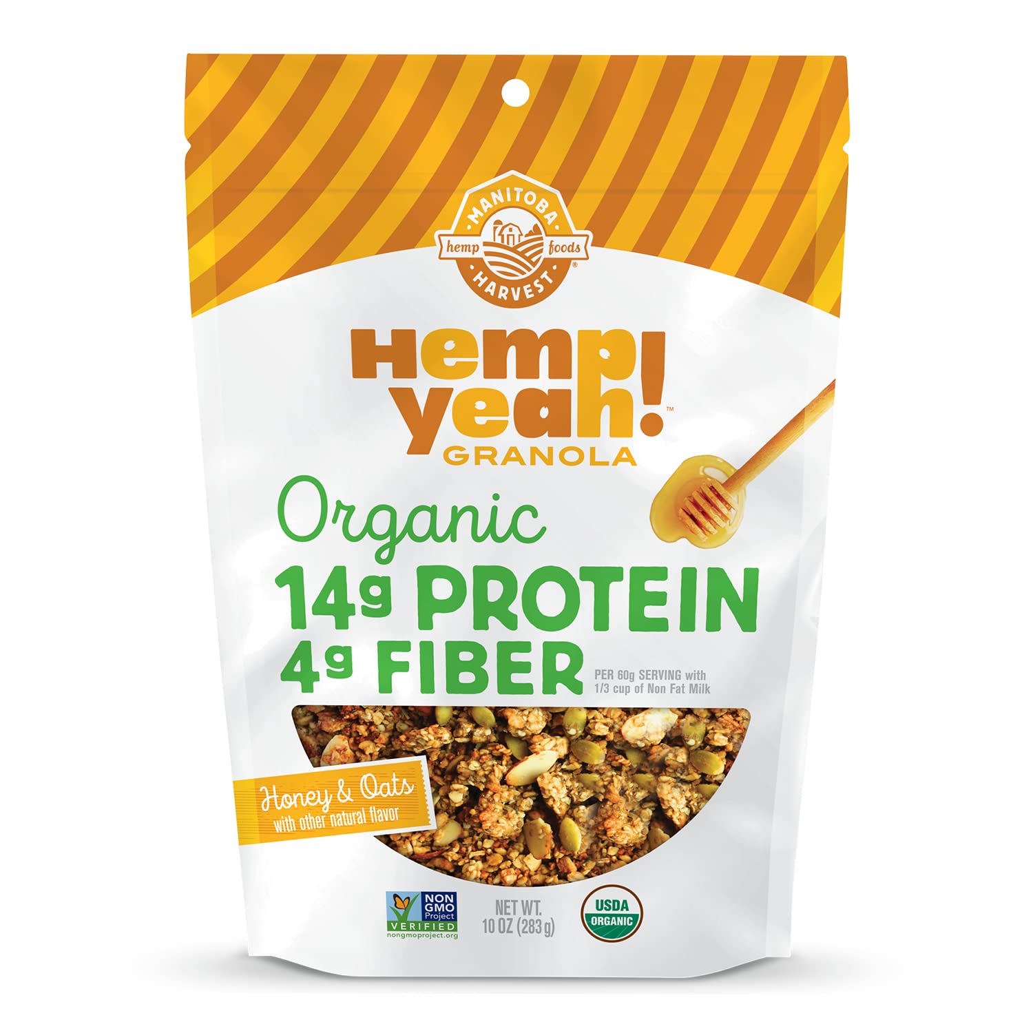 Manitoba Harvest Hemp Yeah! Granola, Honey & Oats, 10Oz, With 14 G Of Protein, 3.5 G Omegas 3 & 6, 4 G Of Fiber And Less Than 10 G Sugar Per Serving, Organic, Non-Gmo, (Pack Of 6) Packaging May Vary