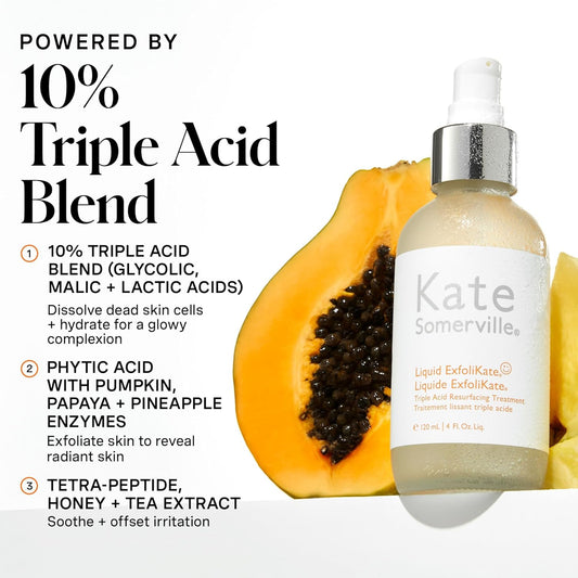Kate Somerville Liquid Exfolikate – Triple Acid Resurfacing Treatment, Clinically Formulated Aha Overnight Facial Exfoliator, Smooths Skin And Minimizes Pores, 4 Fl Oz