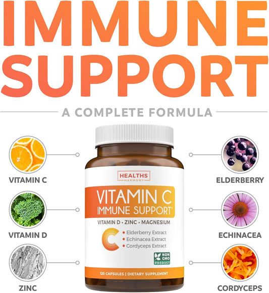 Vegan Vitamin C Gummies For Adults - Immune Support Gummies With Chewable Vitamin C 500Mg Per Serving For Daily And Seasonal Wellness - High Potency Non-Gmo Formula - Orange Flavor (1 Month Supply)
