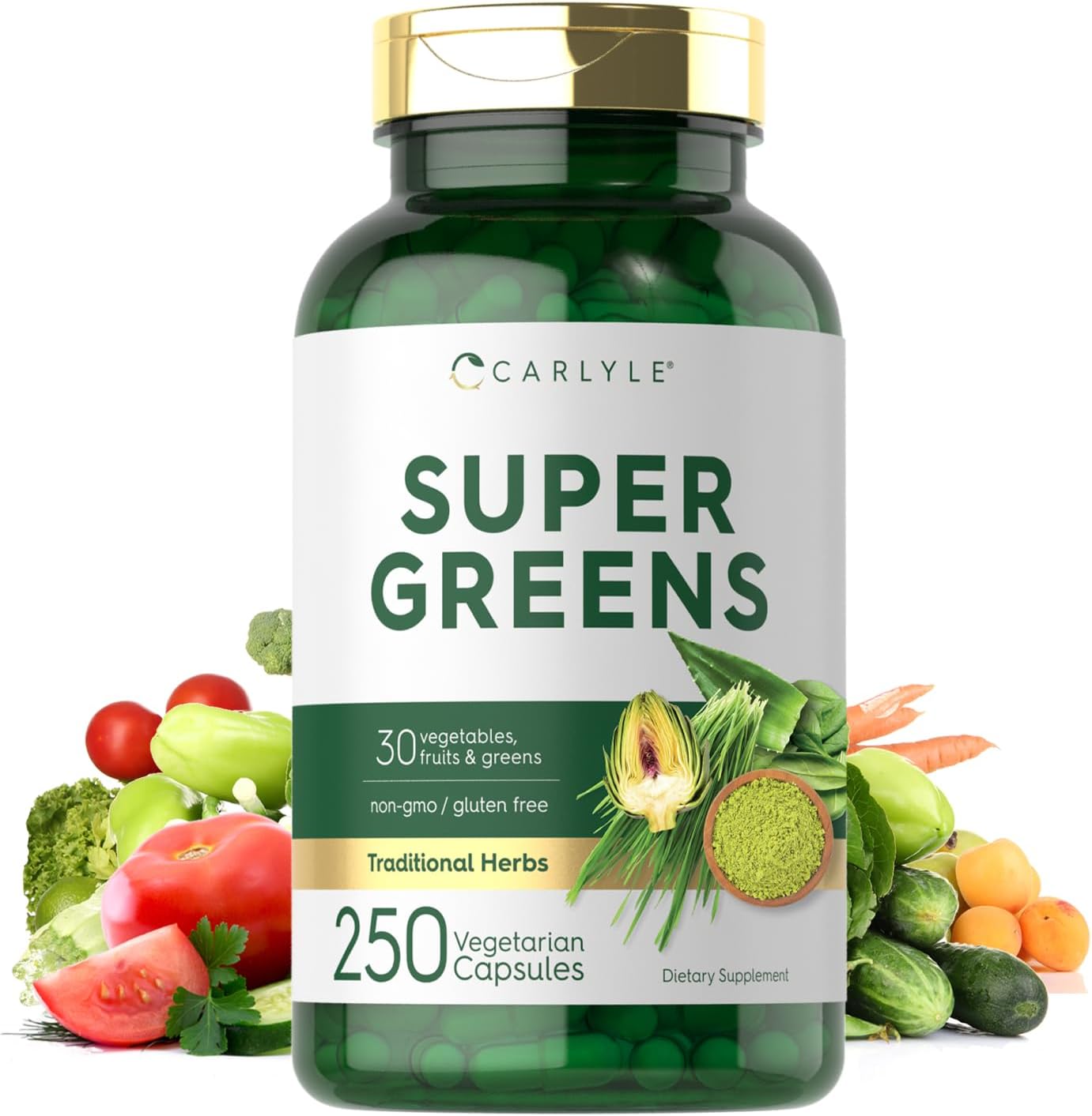 Carlyle Super Greens Capsules | 250 Count | Non-Gmo & Gluten Free Supplement