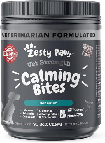 Zesty Paws Calming Chews For Dogs - Calming Dog Treats With Melatonin For Dogs Composure & Relaxation - Dog Calming Chews For Separation Stress & Nervousness - Vet Strength, Smoked Turkey - 90Ct