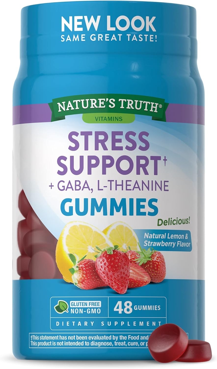 Stress Relief Gummies For Adults | With Gaba, L Theanine And Lemon Balm | Lemon Strawberry Gummies | Non-Gmo, Gluten Free Supplement | By Nature'S Truth