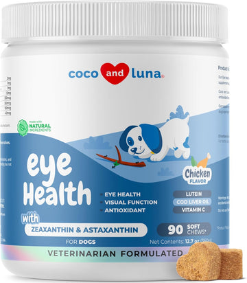 Eye Support For Dogs - 90 Soft Chews - Dog Supplements For Vision, Eye Vitamins For Dogs, With Cod Liver Oil Antioxidant, Dog Omega Supplement, Omega 3 Epa And Dha Fatty Acids. (Soft Chew)