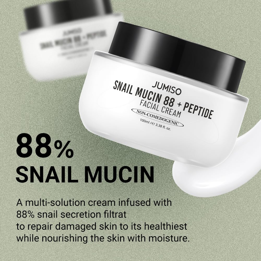 Jumiso Snail Mucin 88 Peptide Cream - Korean Face Moisturizer 5-Peptide Complex Collagen Boost Hyaluronic Acid Niacinamide Damaged Skin Repair - Sensitive Skin Non-Comedogenic 3.38 Oz. : Beauty & Personal Care